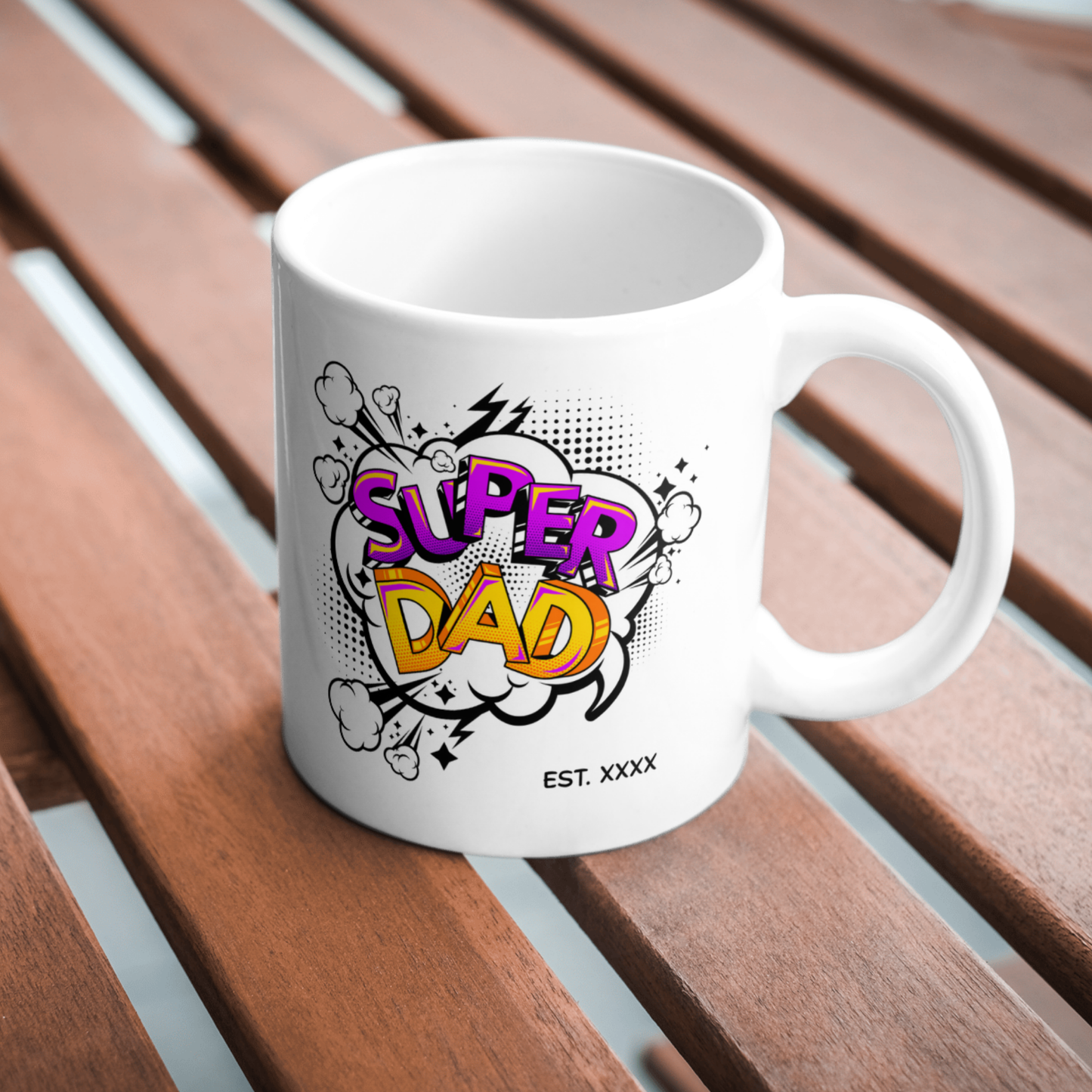 Custom Superdad Mug – Comic Book Design with EST Year