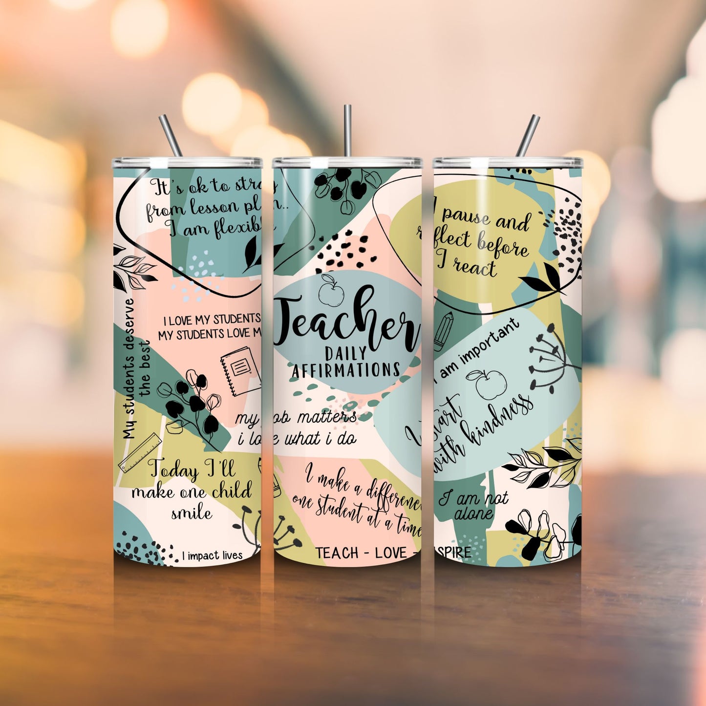 Teacher Affirmation Tumbler – Daily Motivation Gift for Educators | Teach Love Inspire | 20oz Travel Cup