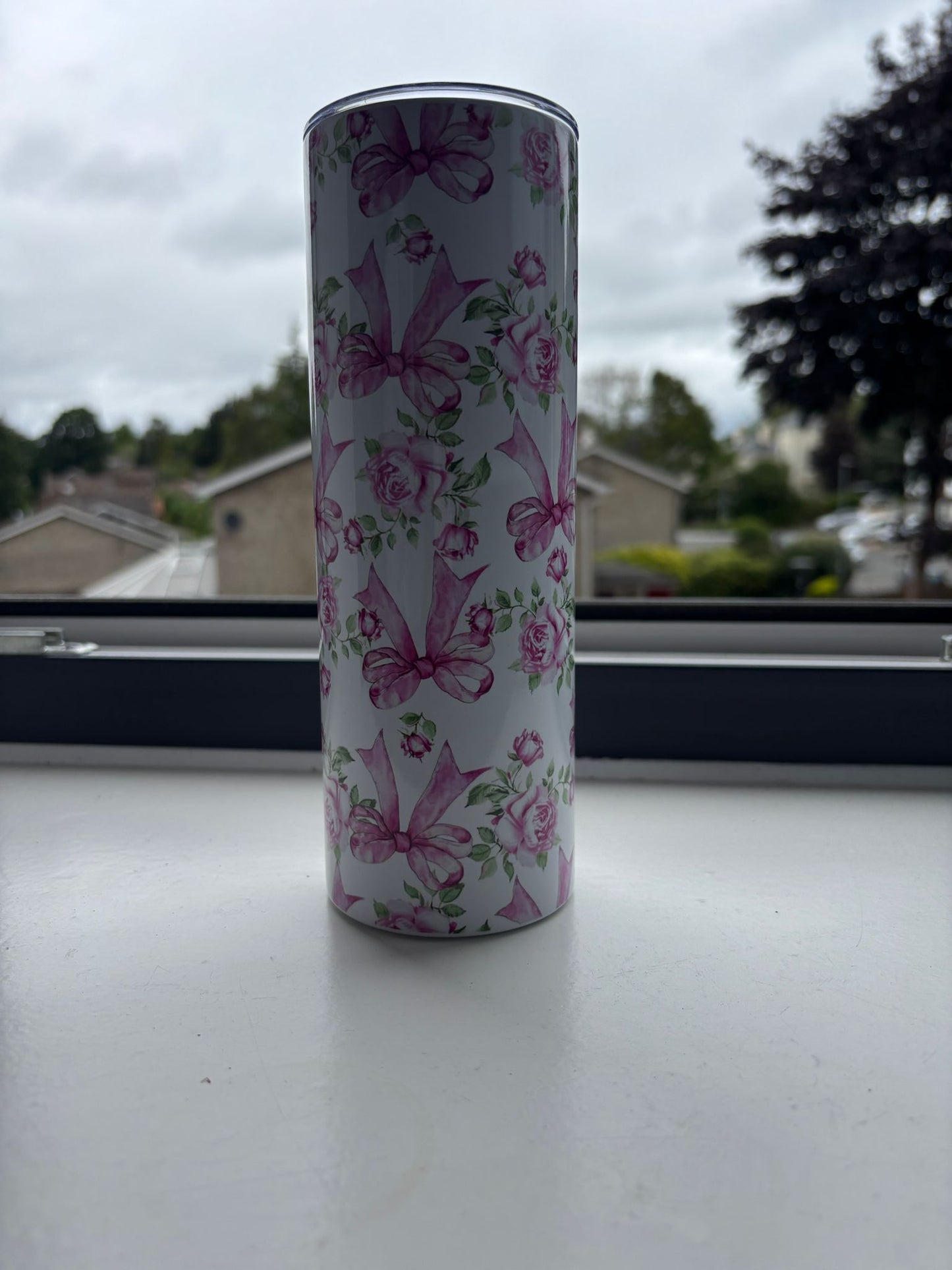 Pink Rose & Bow Tumbler Elegant Stainless Steel (20oz)