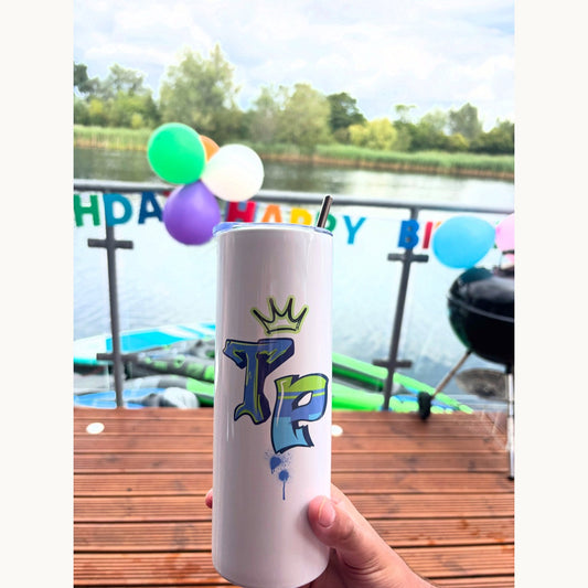 Custom Graffiti Tumbler with Name – Personalised Street Style Drinkware – Custom Font & Colour Travel Cup – Gift for Him/Her