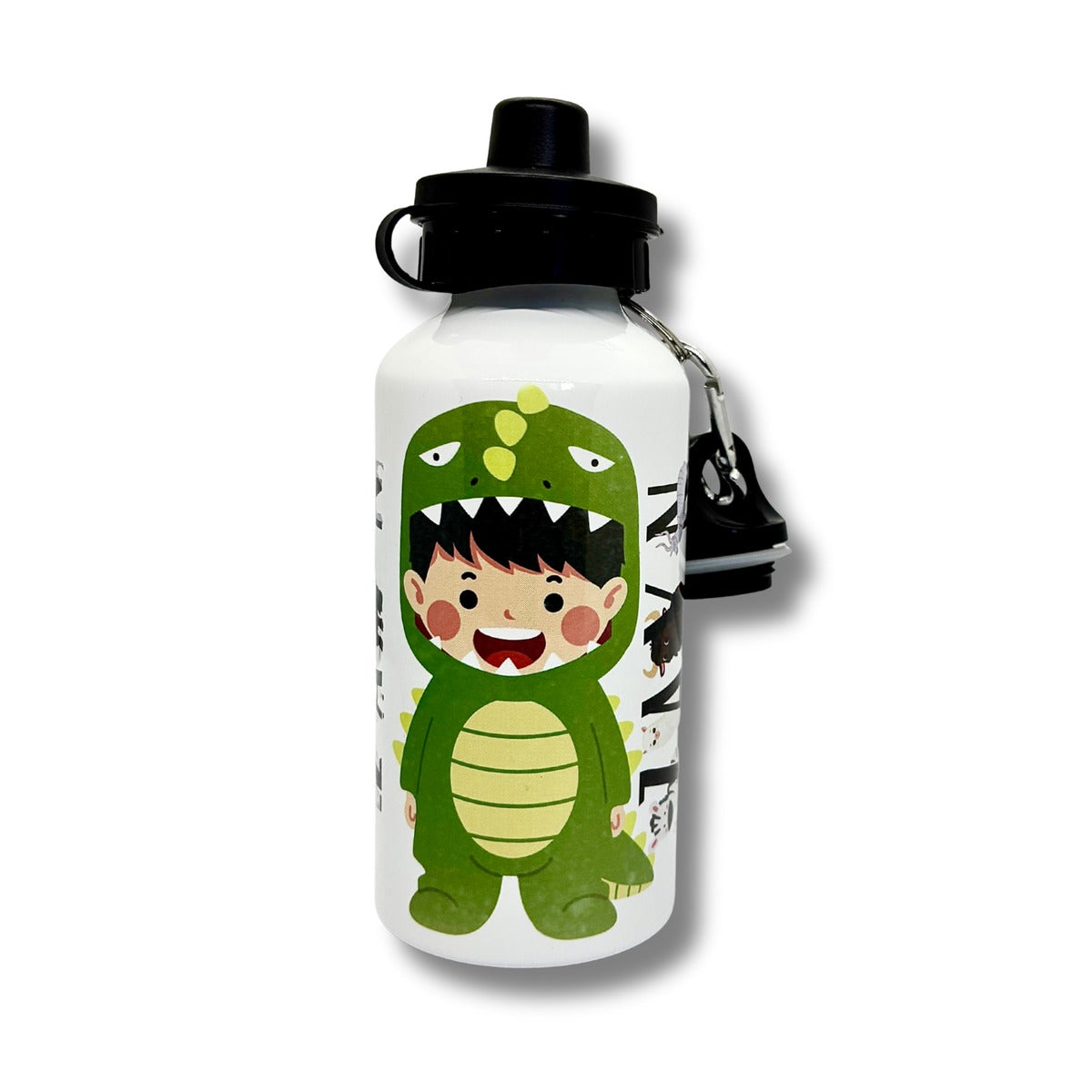 Personalised Kids Water Bottle – Custom Name & Animal Design |with 2 Lids School, Nursery & Sports Bottle for Boys & Girls