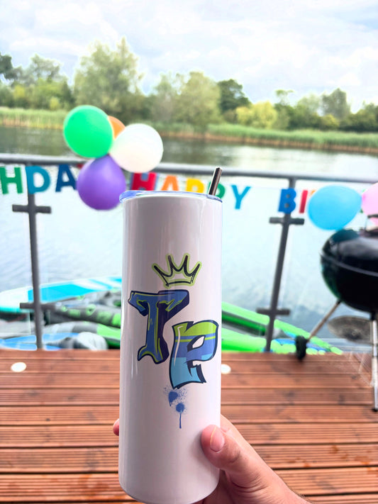 Custom Graffiti Tumbler with Name – Personalised Street Style Drinkware – Custom Font & Colour Travel Cup – Gift for Him/Her
